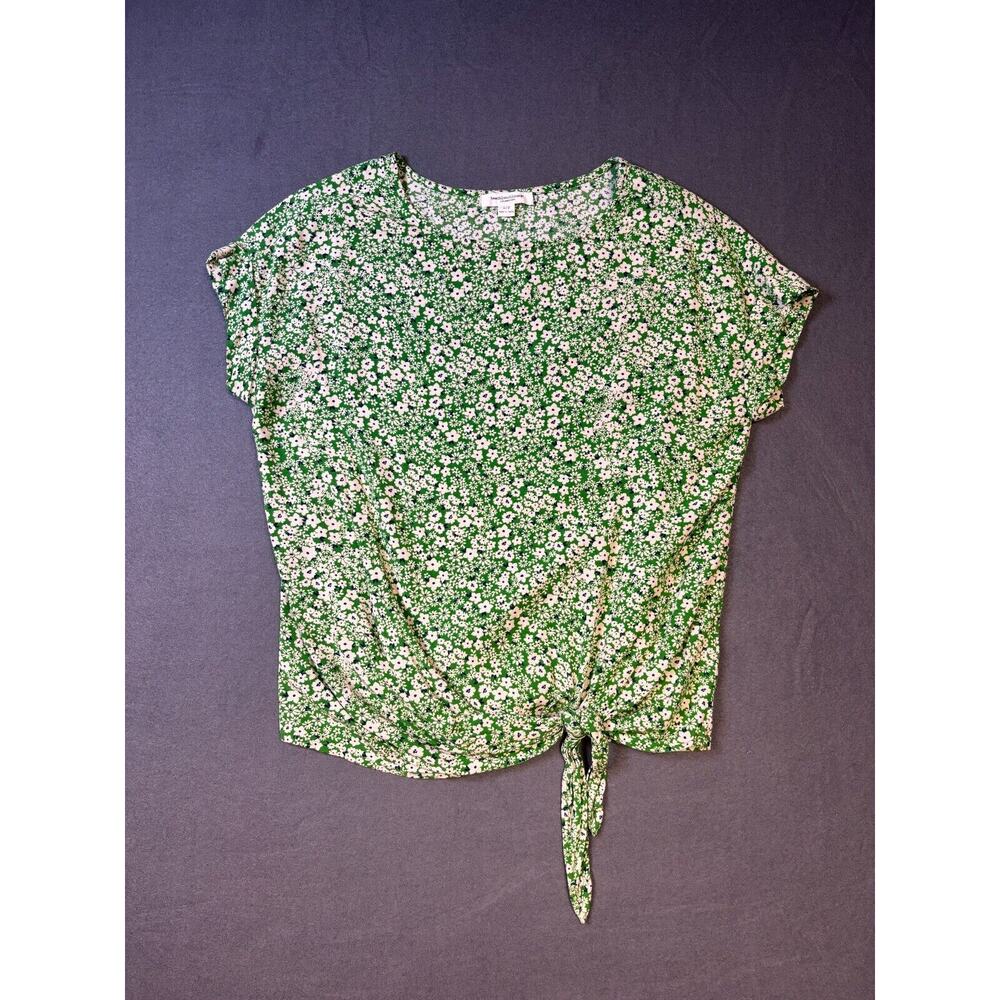 Beachlunchlounge Collection Size Small Green Floral Print Blouse Tie Front Top